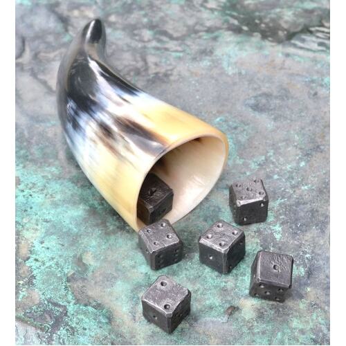 SIX FORGED DICE - And Horn Cup